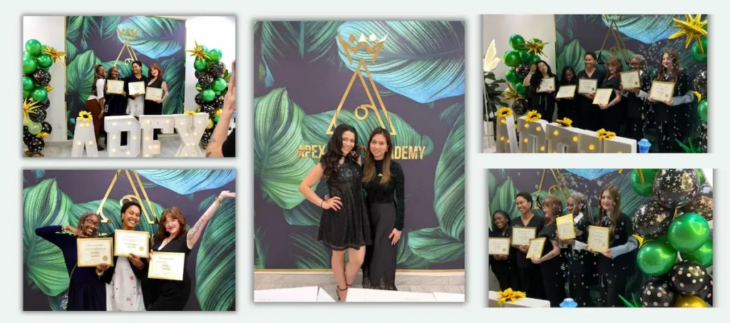 Master Educator Jenny teaching advanced nail techniques at APEX Beauty Academy, a premier nail tech school in Charlotte NC.