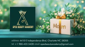 A smiling mother holding a gift voucher for a professional esthetic and manicuring course at Apex Beauty Academy.